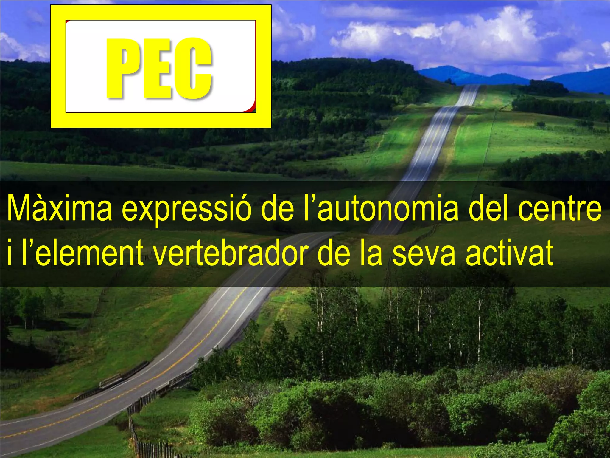 PEC
Màxima expressió de l’autonomia del centre
i l’element vertebrador de la seva activat
 