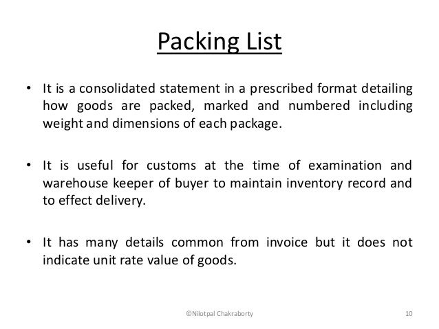 packing list formats