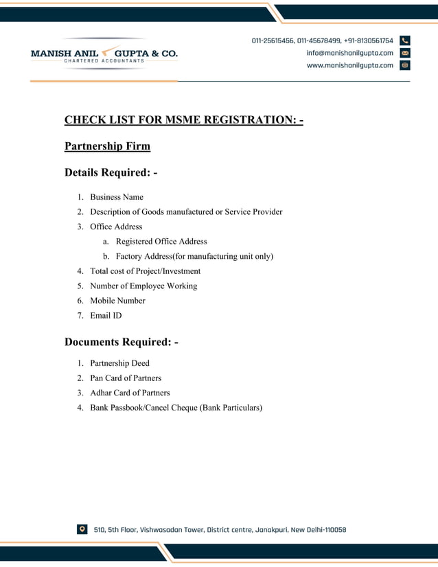Documents For Msme Registration Documents For Msme Registration