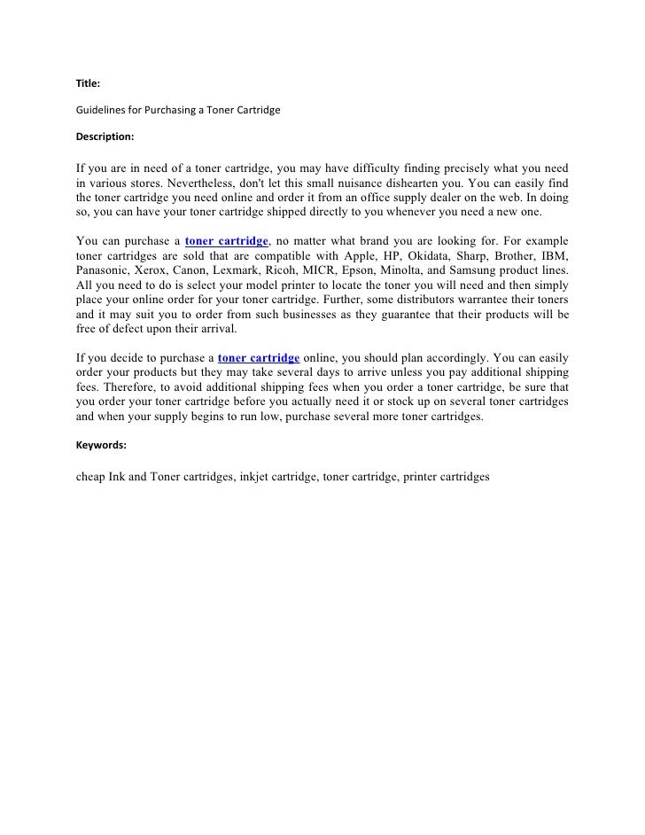 Guidelines for Purchasing a Toner Cartridge