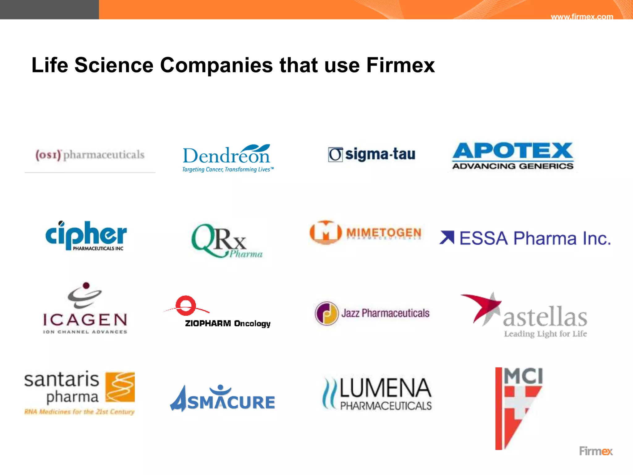 Life Science Companies that use Firmex
 