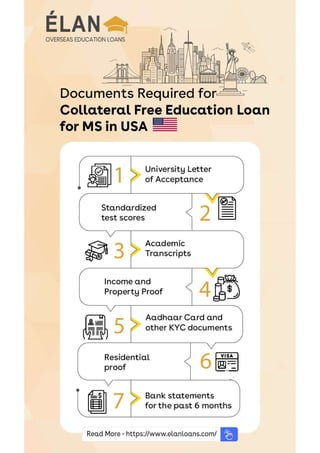 Documents Required for Collateral Free Education Loan for MS in USA | PDF