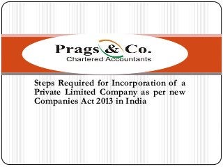 Steps Required for Incorporation of a
Private Limited Company as per new
Companies Act 2013 in India
 