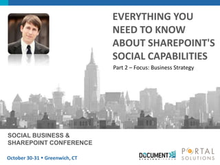 EVERYTHING YOU
                                NEED TO KNOW
                                ABOUT SHAREPOINT'S
                                SOCIAL CAPABILITIES
                                Part 2 – Focus: Business Strategy




SOCIAL BUSINESS &
SHAREPOINT CONFERENCE

October 30-31  Greenwich, CT
 