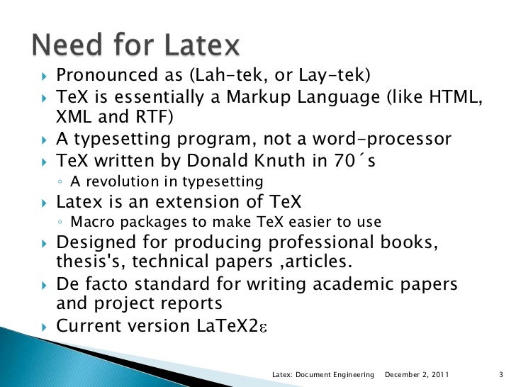 Document typesetting using LateX
