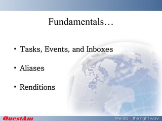 Fundamentals… Tasks, Events, and Inboxes Aliases Renditions 