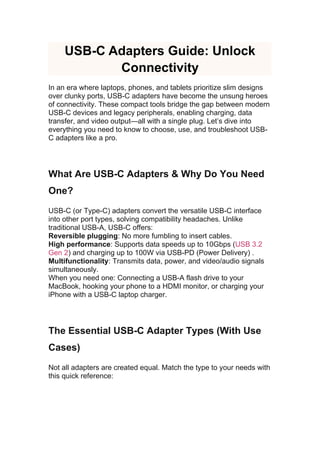 Usb Device Troubleshooting Guide Reference: Usb C Adapters Guide Unlock Connectivity