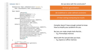 Are we done with the constructor?
(5) Over-generalization
(6) Undefined or under-defined constraints
(7) Over-solving (computing too much)
Compiler doesn’t have enough context to know
how to simplify your problems for you.
But you can make simple tools that do…
- E.g. Premultiply matrices
Work with the (actual) data you have.
- E.g. Sparse or affine matrices
 