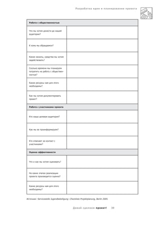 Ра    а   а              а        а   а




    Ра          а


    Ч                                               а
    а                   ?




    К                           а а             ?




    Ка              а а ,                       а
     а                 а ?


    С                                           а
            а               а а                              -
                ?


    Ка                              а
                            ?



    Ка                                                  а
                ?


    Ра          а           а             а                  а



    К       а а                     а а                 ?




    Ка                                              ?




    К                а          а           а
        а           а       ?


    О           а



    Ч           а                                   а ?




    На а                    а а         а       а
                а                                       а?



    Ка                              а
                            ?



И               : Servicestelle Jugendbeteiligung: Checkliste Projektplanung, Berlin 2005.



                                                                 Да а       а          !       39
 