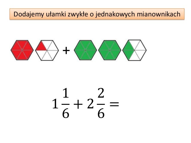 Dodawanie i odejmowanie ułamków zwykłych o jednakowych mianownikach
