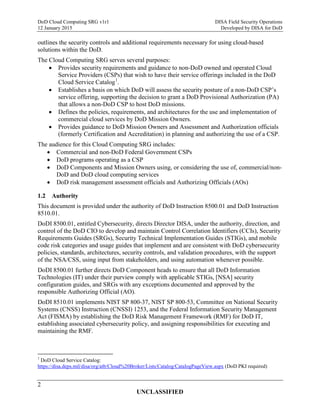 Do d cloud computing security requirements guide (srg) version 1 | PDF