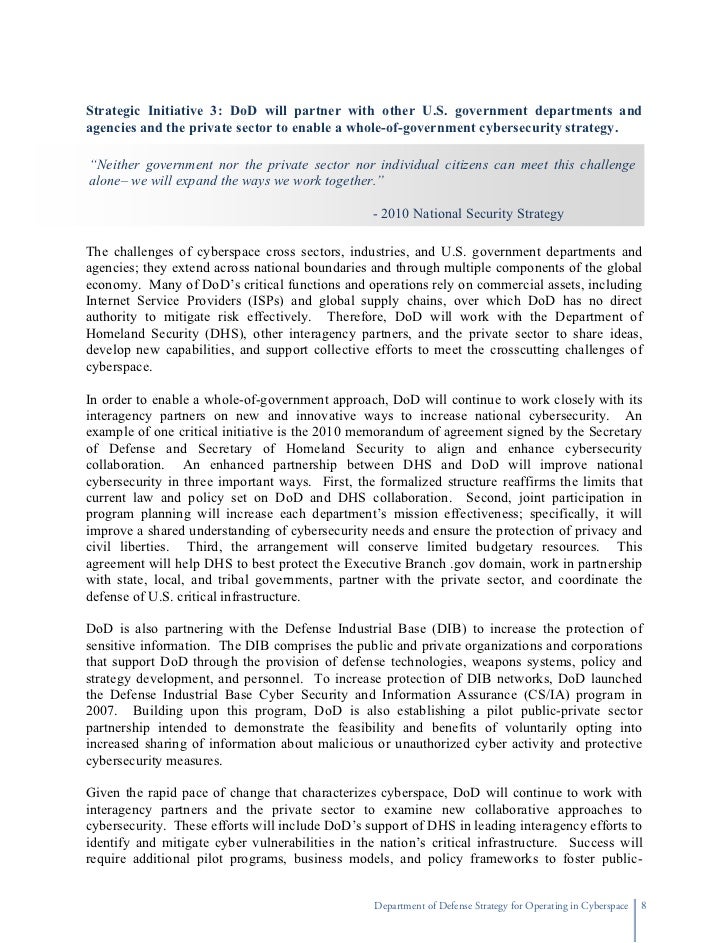 Department Of Defense Strategy For Operating In Cyberspace Department Of Defense Strategy For Operating In Cyberspace Exemplification Essay Thesis also Thesis Essay Example An Essay On Health