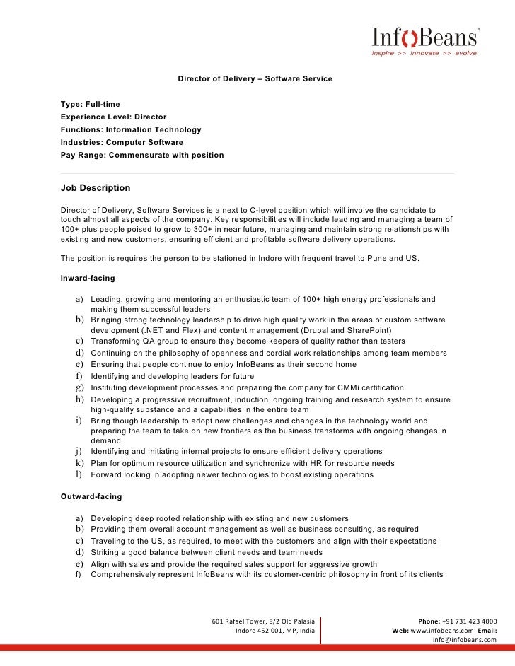 director of delivery job description service director job description