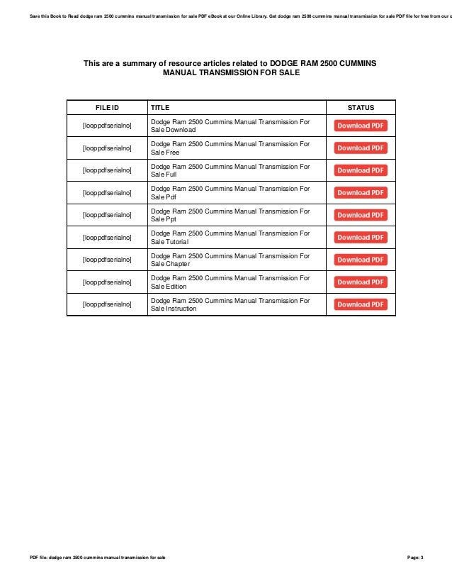 Dodge ram2500cumminsmanualtransmissionforsale