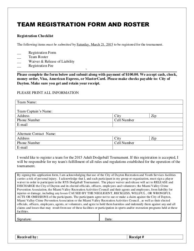 2015 Adult Dodgeball Tournament Registration Packet 3 On 3 Basketball Tournament Registration Form Template