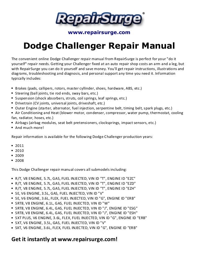 Dodge Challenger Repair Manual 20082011