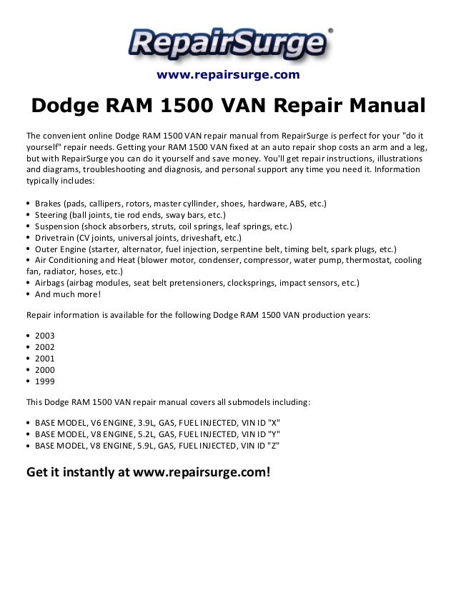 Dodge Ram 1500 Van Repair Manual 1999 2003