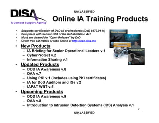 DoD IA Training Products, Tools Integration, and Operationalization