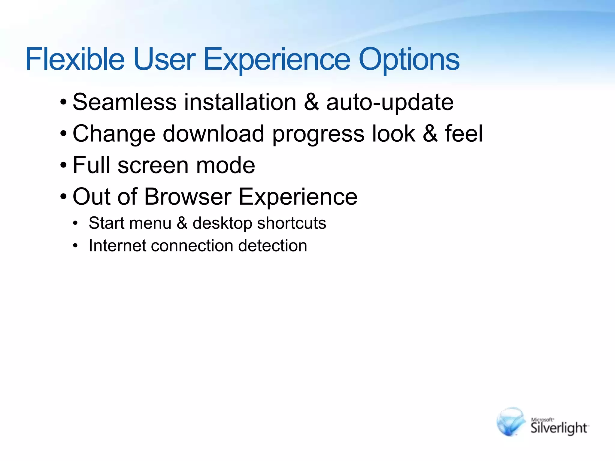 Data TemplatesDataTemplateclass Car{  string Image {get;set}  string Model {get;set]}&lt;DataTemplate x:Key=&quot;carTemplate&quot;&gt;  &lt;Border BorderBrush=&quot;Blue&quot; BorderThickness=&quot;2&quot; Background=&quot;LightGray&quot;          Margin=&quot;10&quot; Padding=&quot;15,15,15,5&quot;&gt;    &lt;StackPanel&gt;      &lt;Image HorizontalAlignment=&quot;Center&quot; Source=&quot;{Binding Path=Image}&quot; /&gt;      &lt;Border HorizontalAlignment=&quot;Center&quot; BorderBrush=&quot;Navy&quot;              Background=&quot;#DDF“ BorderThickness=&quot;1&quot; Margin=&quot;10&quot; Padding=&quot;3&quot;&gt;        &lt;TextBlockFontSize=&quot;18&quot; TextContent=&quot;{Binding Path=Model}&quot; /&gt;      &lt;/Border&gt;    &lt;/StackPanel&gt;  &lt;/Border&gt;&lt;/DataTemplate&gt;