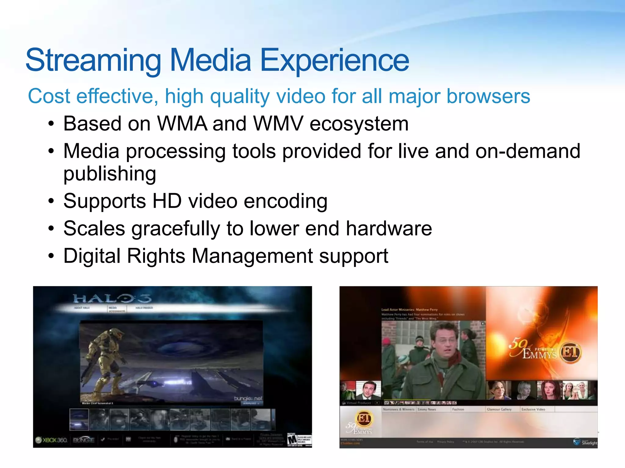 Access the HTML DOM from Managed CodeHTML access available in new namespace  usingSystem.Windows.Browser;Static HtmlPage class provides entry point HtmlPage.Navigate(&quot;http://www.microsoft.com&quot;);String server = HtmlPage.DocumentUri.Host;Hookup events, call methods, or access propertiesHtmlElementmyButton =HtmlPage.Document.GetElementByID(&quot;myButtonID&quot;);myButton.AttachEvent(&quot;onclick&quot;, newEventHandler(this.myButtonClicked));privatevoidmyButtonClicked(object sender, EventArgs e)  { ... }