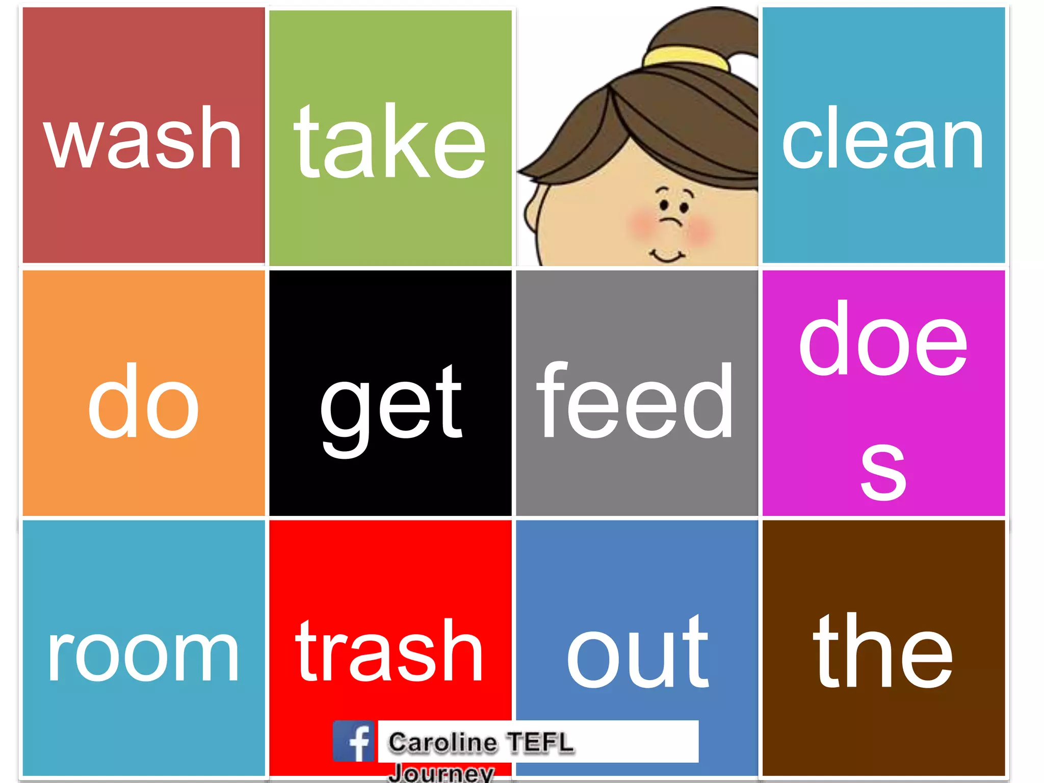 wash take clean
getdo feed
doe
s
trashroom out the
 