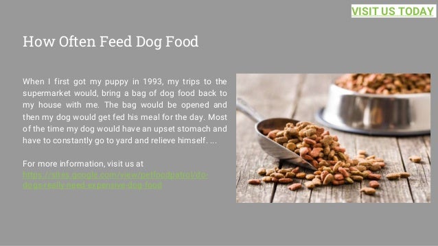 How Often Feed Dog Food
When I first got my puppy in 1993, my trips to the
supermarket would, bring a bag of dog food back to
my house with me. The bag would be opened and
then my dog would get fed his meal for the day. Most
of the time my dog would have an upset stomach and
have to constantly go to yard and relieve himself. ...
For more information, visit us at
https://sites.google.com/view/petfoodpatrol/do-
dogs-really-need-expensive-dog-food
VISIT US TODAY
 