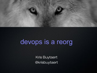 devops is a reorg
Kris Buytaert
@krisbuytaert
 