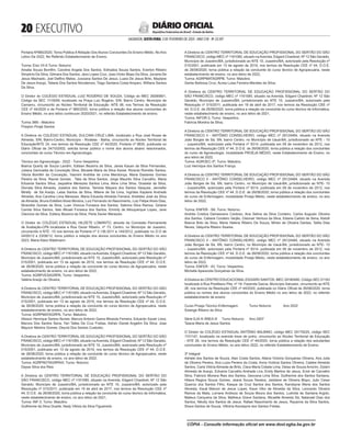  EXECUTIVO
SALVADOR, SEXTA-FEIRA, 3 DE FEVEREIRO DE 2023 - ANO CVII - No
23.597
República Federativa do Brasil - Estado da Bahia
DIÁRIO OFICIAL
A Diretora do CENTRO TERRITORIAL DE EDUCAÇÃO PROFISSIONAL DO SERTÃO DO SÃO
FRANCISCO, código MEC nº 1161085, situado naAvenida, Edgard Chastinet, Nº 12 São Geraldo,
Município de Juazeiro/BA, jurisdicionado ao NTE 10, Juazeiro/BA, autorizado pela Resolução nº
015/2001, publicada em 13 de agosto de 2019, nos termos da Resolução CEE nº 44, D.O.E.
de 26/08/2020, torna pública a relação da concluinte do curso técnico de Agropecuária, neste
estabelecimento de ensino, no ano letivo de 2022,
Turma: AGRPMATAGRPB, Turno: Matutino.
Gerbe Barbosa Cruz; Aurea Luisa Ferreira Mendes da Silva;
A Diretora do CENTRO TERRITORIAL DE EDUCAÇÃO PROFISSIONAL DO SERTÃO DO
SÃO FRANCISCO, código MEC nº 1161085, situado na Avenida, Edgard Chastinet, Nº 12 São
Geraldo, Município de Juazeiro/BA, jurisdicionado ao NTE 10, Juazeiro/BA, autorizado pela
Resolução nº 015/2011, publicada em 19 de abril de 2017, nos termos da Resolução CEE nº
44, D.O.E. de 26/08/2020, torna pública a relação da concluinte do curso técnico de Informática,
neste estabelecimento de ensino, no ano letivo de 2021,
Turma: INFOR-3, Turno: Vespertino.
Fabricia Moreira da Silva;
A Diretora do CENTRO TERRITORIAL DE EDUCAÇÃO PROFISSIONAL DO SERTÃO DO SÃO
FRANCISCO II - ANTÔNIO CONSELHEIRO, código MEC nº 29124484, situado na Avenida
João Borges de Sá, SN, bairro Centro, no Município de Uauá-BA, jurisdicionado ao NTE - 10
- Juazeiro/BA, autorizado pela Portaria nº 9314, publicada em 09 de novembro de 2012, nos
termos da Resolução CEE nº 44, D.O.E. de 26/08/2020, torna pública a relação dos concluintes
do curso de Agroecologia, modalidade PROEJA MÉDIO, neste Estabelecimento de Ensino, no
ano letivo de 2022,
Turma: AGROEC-3ª, Turno: Matutino.
Luiz Henrique dos Santos França.
A Diretora do CENTRO TERRITORIAL DE EDUCAÇÃO PROFISSIONAL DO SERTÃO DO SÃO
FRANCISCO II - ANTÔNIO CONSELHEIRO, código MEC nº 29124484, situado na Avenida
João Borges de Sá, SN, bairro Centro, no Município de Uauá-BA, jurisdicionado ao NTE- 10
- Juazeiro/BA, autorizado pela Portaria nº 9314, publicada em 09 de novembro de 2012, nos
termos da Resolução CEE nº 44, D.O.E. de 26/08/2020, torna pública a relação dos concluintes
do curso de Enfermagem, modalidade Proeja Médio, neste estabelecimento de ensino, no ano
letivo de 2022,
Turma: ENFER - 5N, Turno: Noturno.
Andréa Cristina Damasceno Cardoso, Ana Selma da Silva Cordeiro, Carlos Augusto Oliveira
dos Santos, Catiane Cordeiro Varjão, Cleonair Ventura da Silva, Ediane Calixto de Sena, Ketolli
Bianca Brito da Silva, Maria Helena Ribeiro De Souza, Mirian de Oliveira Dantas, Talilia Dias
Neves, Valquíria Ribeiro Soares.
A Diretora do CENTRO TERRITORIAL DE EDUCAÇÃO PROFISSIONAL DO SERTÃO DO SÃO
FRANCISCO II - ANTÔNIO CONSELHEIRO, código MEC nº 29124484, situado na Avenida
João Borges de Sá, SN, bairro Centro, no Município de Uauá-BA, jurisdicionado ao NTE- 10
- Juazeiro/BA, autorizado pela Portaria nº 9314, publicada em 09 de novembro de 2012, nos
termos da Resolução CEE nº 44, D.O.E. de 26/08/2020, torna pública a relação dos concluintes
do curso de Enfermagem, modalidade Proeja Médio, neste estabelecimento de ensino, no ano
letivo de 2022,
Turma: ENFER - 4V, Turno: Vespertino.
Michelle Aparecida Gonçalves da Silva.
A Diretora do CENTRO EDUCACIONAL EDGARD SANTOS, MEC 29180490, Código SEC 01163
localizado à Rua Prediliano Pita, nº 19- Fazenda Garcia, Município Salvador, circunscrito ao NTE
26, nos termos da Resolução CEE nº 44/2020, publicada no Diário Oficial de 26/08/2020, torna
pública os nomes dos alunos concluintes do Ensino Médio no ano letivo de 2022, no referido
estabelecimento de ensino
Curso Proeja Técnico Enfermagem Turno Noturno Ano 2022
Solange Ribeiro da Silva
Série EJA III ÁREA III Turno Noturno Ano 2007
Taiana Maria de Jesus Santos
O Diretor do COLÉGIO ESTADUAL ANTÔNIO BALBINO, código MEC 29179220, código SEC
1101147, localizado na avenida treze de junho, circunscrito ao Núcleo Territorial de Educação
- NTE 26, nos termos da Resolução CEE nº 44/2020, torna pública a relação dos estudantes
concluintes do Ensino Médio, no ano letivo 2022, no referido Estabelecimento de Ensino.
3º Integral
Adriele dos Santos de Souza, Alan Costa Santos, Allana Victoria Gonçalves Oliveira, Ana Julia
de Oliveira Pereira, Ana Luiza Pereira da Costa, Anna Victória Santos Oliveira, Calebe Almeida
Santos, Carla Vitória Almeida de Brito, Clara Maria Cidade Lima, Deise de Souza Amorim, Dylam
Almeida de Araujo, Edvania Carvalho Andrade Lira, Emily Martins de Jesus, Erick de Carvalho
Silva, Fabricio Moreira Reis dos Santos, Geovana Lima Silva, Guilherme dos Santos Santana,
Hilana Regina Souza Gomes, Jeane Souza Teixeira, Jeisilane de Oliveira Bispo, Julio Cesar
Queiroz dos Santos Filho, Kaique da Cruz Santos dos Santos, Karolayne Wene dos Santos
Almeida, Kauã Maicon de Jesus Lopes, Kaue Vitor de Almeida da Silva, Leonardo Oliveira
Ramos da Mata, Lorrane Andreza de Souza Moura dos Santos, Ludmila de Santana Argolo,
Mateus Cerqueira da Silva, Matheus Grave Santana, Micaelle Almeida Sá, Natanael Dias dos
Santos, Nikolly dos Santos de Jesus, Rafael Nascimento de Jesus, Rayanne da Silva Santos,
Shara Santos de Souza, Vithória Karolayne dos Santos Freitas.
Portaria Nº985/2020, Torna Pública A Relação Dos Alunos Concluintes Do Ensino Médio, No Ano
Letivo De 2022, No Referido Estabelecimento de Ensino.
Turma: Eixo VII A Turno: Noturno
Amalia Souza Bomfim, Caroline Angela Dos Santos, Edinailza Souza Santos, Everton Ribeiro
Simplicio Da Silva, Gilmara Dos Santos, Jezo Lopes Cruz, Joao;Victor Bispo Da Silva, Jociane De
Jesus Machado, Joel Delfino Matos, Jusciana Santos De Jesus, Luara De Jesus Brito, Maylane
De Jesus Araujo, Tailane Dos Santos Nicodemos, Tiago Santana Costa Amparo, Willians Santos
Da Silva.
O Diretor do COLÉGIO ESTADUAL LUIZ ROGÉRIO DE SOUZA, Código do MEC 29285801,
Código da SEC 1110049, localizado na Praça Luiz Rogério, S/N, Bairro Centro, Município de
Camamu, circunscrito ao Núcleo Territorial de Educação -NTE 06, nos Termos da Resolução
CEE nº 44/2020 e da Portaria nº 985/2020, torna pública a relação dos alunos concluintes do
Ensino Médio, no ano letivo continuum 2020/2021, no referido Estabelecimento de ensino.
Turma 3M5 - Matutino
Fhaylon Pirajá Santos
A Diretora do COLÉGIO ESTADUAL DULCINA CRUZ LIMA, localizado a Rua José Rosas de
Almeida, S/N, Bairro-Centro, Município - Rodelas - Bahia, circunscrito ao Núcleo Territorial de
Educação/NTE 24, nos termos da Resolução CEE nº 44/2020, Portaria nª 9835, publicada no
Diário Oficial de 24/10/2002, solicita tornar público o nome dos alunos abaixo relacionados,
concluintes do curso Técnico em Agroecologia.
Técnico em Agroecologia - 2022 - Turno Vespertino
Bianca Querly de Souza Landim, Edislan Bezerra da Silva, Janes Kauan da Silva Fernandes,
Juliana Genivalda da Conceição Silva, Micaele Maria da Silva Xavier, Ricardo Romildo Santos,
Vitoria Bomfim da Conceição, Yasmim Andréia de Lima Mendonça, Maria Daslanes Gomes
Pereira da Silva, Raone Gomes , Talia da Silva Santos, Jorge Maurilio Silva Carvalho, Maria
Eduarda Santos Silva, Jaqueline Menezes Santos Lima, Aline Lima Silva, Grasiela da Silva,
Dionata Silva Almeida, Joselice dos Santos, Tamires Mayara dos Santos Vasques, Jennefer
Mirelly de Sá Araújo, Laisa Santos da Silva, Milene de Sá Lima, Ingrides Kaylane Andrade
Almeida, Ana Carolina Lima Menezes, Maria Eduarda Almeida Ferreira, Aristides José da Silva
de Almeida, Bruna Estefani Alves Moreira, Luiz Fernando do Nascimento, Luiz Felipe Alves Dias,
Nivanildo Gomes da Silva, Luan Vinicius Fonseca dos Santos, Sabrina Silva Ramos, Girlane
Camila Silva Santos, Italo Micael Fonseca dos Santos, Emmily de Albuquerque Lopes, Jane
Cleonice da Silva, Esllany Bezerra da Silva, Perla Xavier Menezes.
O Diretor do COLÉGIO ESTADUAL HILDETE LOMANTO, através da Comissão Permanente
de Avaliação-CPA localizada a Rua Oscar Ribeiro, nº 73, Centro, no Município de Juazeiro,
circunscrito à NTE -10 nos termos da Portaria nº 5.136.2011 e 144/2012, publicado no D.O de
24/05/12 e 23/06/12, torna público a relação dos alunos concluintes do Ensino Médio no ano
2023, Maria Klara Waldmann.
A Diretora do CENTRO TERRITORIAL DE EDUCAÇÃO PROFISSIONAL DO SERTÃO DO SÃO
FRANCISCO, código MEC nº 1161085, situado naAvenida, Edgard Chastinet, Nº 12 São Geraldo,
Município de Juazeiro/BA, jurisdicionado ao NTE 10, Juazeiro/BA, autorizado pela Resolução nº
015/2001, publicada em 13 de agosto de 2019, nos termos da Resolução CEE nº 44, D.O.E.
de 26/08/2020, torna pública a relação da concluinte do curso técnico de Agropecuária, neste
estabelecimento de ensino, no ano letivo de 2022,
Turma: AGRPVESAGRPA, Turno: Vespertino.
Valéria Araújo de Oliveira;
A Diretora do CENTRO TERRITORIAL DE EDUCAÇÃO PROFISSIONAL DO SERTÃO DO SÃO
FRANCISCO, código MEC nº 1161085, situado naAvenida, Edgard Chastinet, Nº 12 São Geraldo,
Município de Juazeiro/BA, jurisdicionado ao NTE 10, Juazeiro/BA, autorizado pela Resolução nº
015/2001, publicada em 13 de agosto de 2019, nos termos da Resolução CEE nº 44, D.O.E.
de 26/08/2020, torna pública a relação da concluinte do curso técnico de Agropecuária, neste
estabelecimento de ensino, no ano letivo de 2022,
Turma: AGRPMATAGRPA, Turno: Matutino.
Alisson Henrique Santos Nunes; Marcos Antonio Gama Miranda Ferreira; Eduardo Xavier Lima;
Marcos Dos Santos Sena; Yan Talles Da Cruz Freitas; Adrian Daniel Angelim Da Silva; Jose
Maycon Martins Gomes; Deyvid Dos Santos Custodio;
A Diretora do CENTRO TERRITORIAL DE EDUCAÇÃO PROFISSIONAL DO SERTÃO DO SÃO
FRANCISCO, código MEC nº 1161085, situado naAvenida, Edgard Chastinet, Nº 12 São Geraldo,
Município de Juazeiro/BA, jurisdicionado ao NTE 10, Juazeiro/BA, autorizado pela Resolução nº
015/2001, publicada em 13 de agosto de 2019, nos termos da Resolução CEE nº 44, D.O.E.
de 26/08/2020, torna pública a relação da concluinte do curso técnico de Agropecuária, neste
estabelecimento de ensino, no ano letivo de 2022,
Turma: AGRPNOTAGRPAIII, Turno: Noturno
Dayse Silva dos Reis
A Diretora do CENTRO TERRITORIAL DE EDUCAÇÃO PROFISSIONAL DO SERTÃO DO
SÃO FRANCISCO, código MEC nº 1161085, situado na Avenida, Edgard Chastinet, Nº 12 São
Geraldo, Município de Juazeiro/BA, jurisdicionado ao NTE 10, Juazeiro/BA, autorizado pela
Resolução nº 015/2011, publicada em 19 de abril de 2017, nos termos da Resolução CEE nº
44, D.O.E. de 26/08/2020, torna pública a relação da concluinte do curso técnico de Informática,
neste estabelecimento de ensino, no ano letivo de 2021,
Turma: INF-3, Turno: Matutino.
Guilherme da Silva Duarte; Nady Vitória da Silva Figueiredo
CÓPIA - Consulte informação oficial em www.dool.egba.ba.gov.br
 