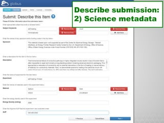 34
Describe submission:
2) Science metadata
 