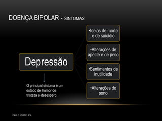 Paulo Jorge, 8ºA,[object Object],Doença Bipolar - Sintomas,[object Object],O principal sintoma é um estado de humor de tristeza e desespero.,[object Object]