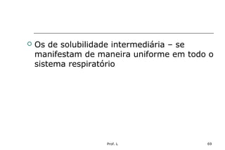 Prof. L 69
 Os de solubilidade intermediária – se
manifestam de maneira uniforme em todo o
sistema respiratório
 