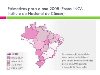 Estimativas para o ano 2008 (Fonte: INCA - Instituto de Nacional do Câncer) 