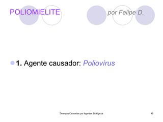 POLIOMIELITE  por Felipe D.  1.  Agente causador:  Poliovírus  Doenças Causadas por Agentes Biológicos 