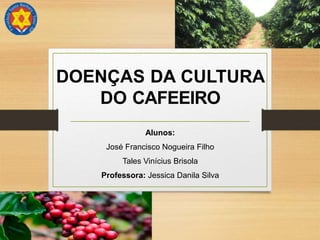 DOENÇAS DA CULTURA
DO CAFEEIRO
Alunos:
José Francisco Nogueira Filho
Tales Vinícius Brisola
Professora: Jessica Danila Silva
 