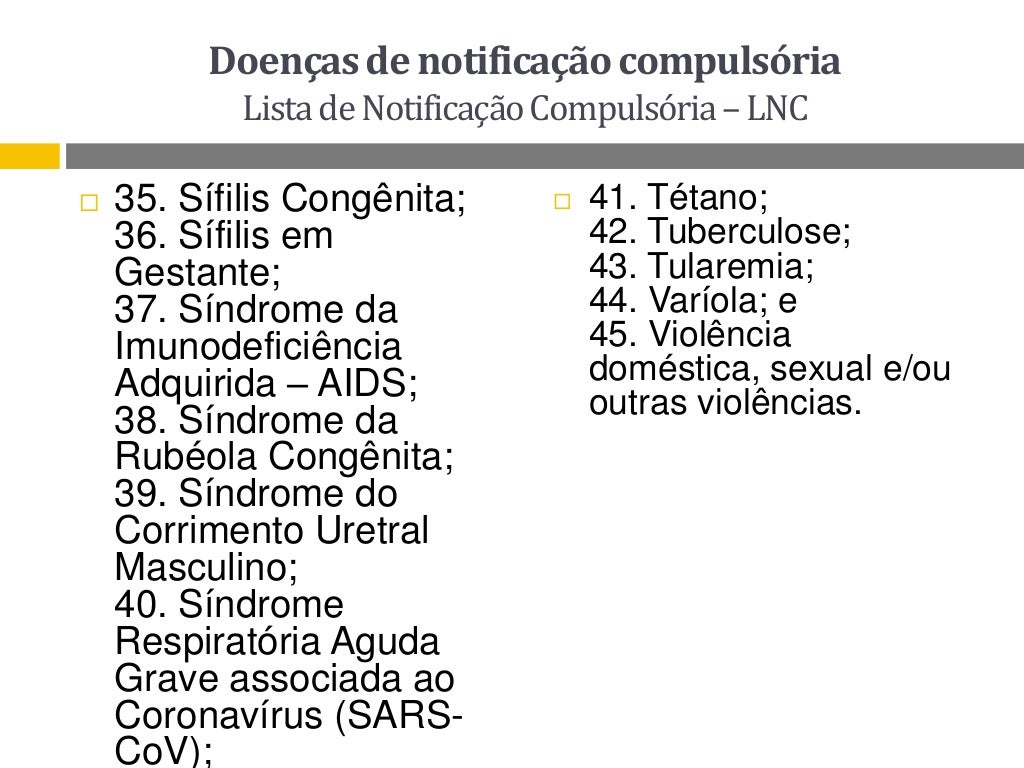 DOENÇAS DE NOTIFICAÇÕES COMPULSORIA