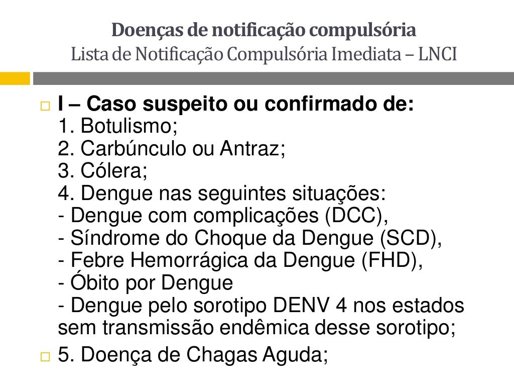 DOENÇAS DE NOTIFICAÇÕES COMPULSORIA