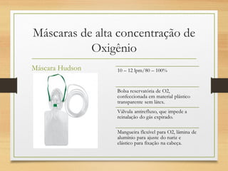 Máscaras de alta concentração de
Oxigênio
Máscara Hudson
 