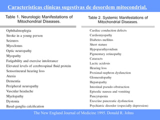 Características clínicas sugestivas de desordem mitocondrial. The New England Journal of Medicine 1995. Donald R. Johns 