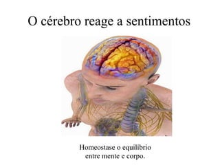 O cérebro reage a sentimentos




         Homeostase o equilíbrio
          entre mente e corpo.
 