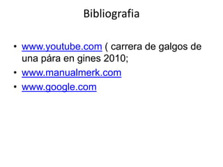 Bibliografiawww.youtube.com ( carrera de galgos de una pára en gines 2010;www.manualmerk.comwww.google.com