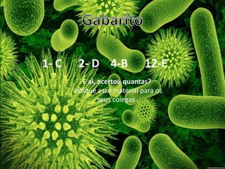 •
1- C 2- D 4-B 12-E
E ai, acertou quantas?
indique esse material para os
seus colegas.
 