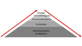 Aminossalicilatos
Antibióticos
Corticóides
Imunomoduladores
Imunobiológicos
Cirurgia
 