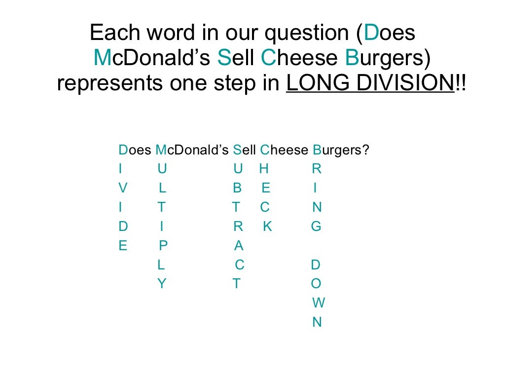 Does McDonald\'s Sell Cheeseburgers? (lomg division)