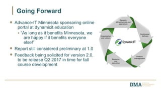 Advance-IT Minnesota sponsoring online
portal at dynamicit.education
“As long as it benefits Minnesota, we
are happy if it benefits everyone
else!”
Report still considered preliminary at 1.0
Feedback being solicited for version 2.0,
to be release Q2 2017 in time for fall
course development
Going Forward
 