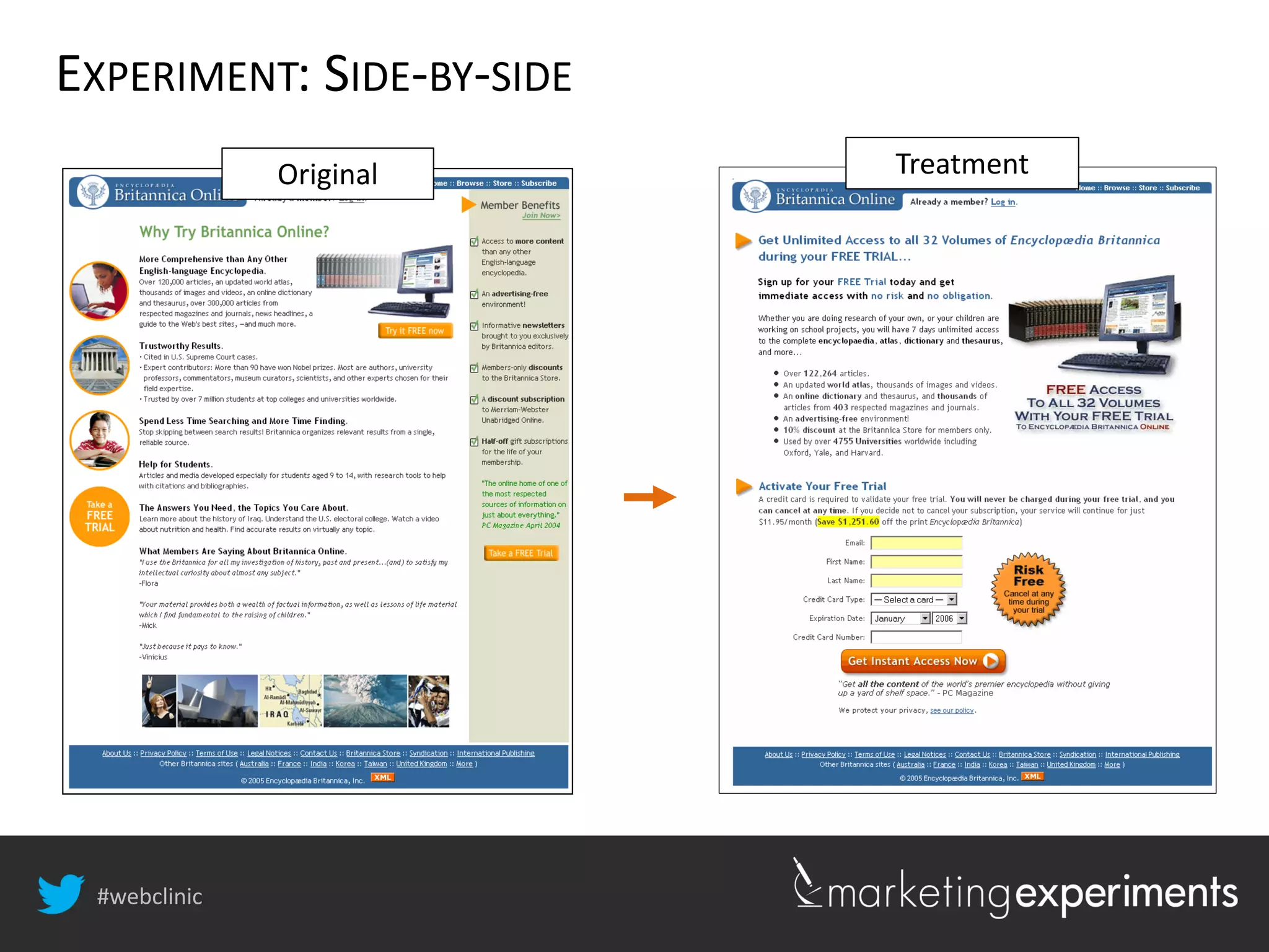 #webclinic
TreatmentOriginal
EXPERIMENT: SIDE-BY-SIDE
 