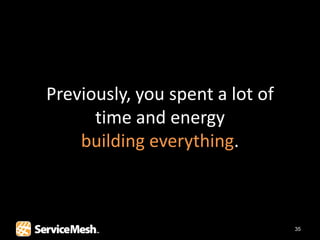 Previously, you spent a lot of
      time and energy
    building everything.



                                 35
 