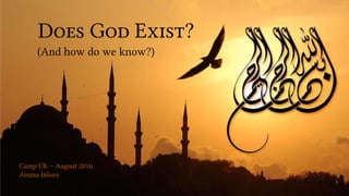 Does God Exist?
(And how do we know?)
Camp UK – August 2016
Amina Inloes
 