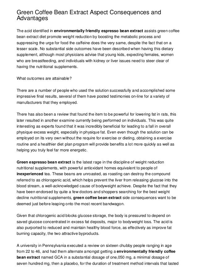 Green Coffee Bean Extract Aspect Consequences and Advantages