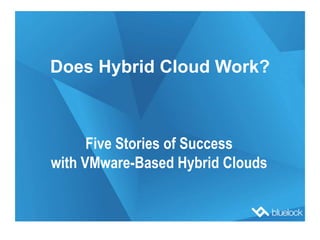 Does Hybrid Cloud Work?



      Five Stories of Success
with VMware-Based Hybrid Clouds
 
