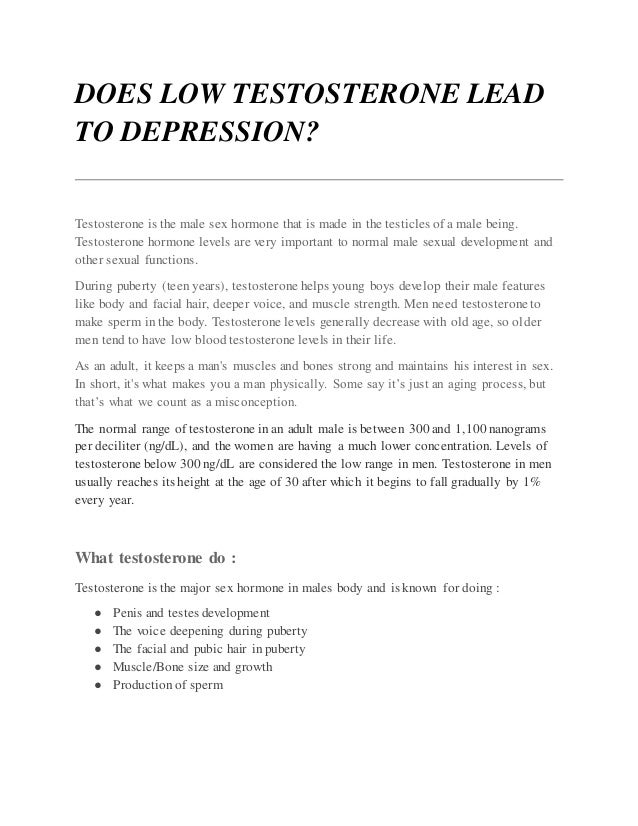 Does Low Testosterone Lead To Depression